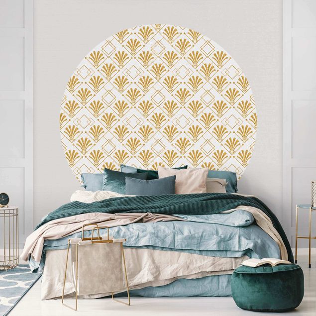 Wanddeko Wohnzimmer Goldene Glitzeroptik mit Art Deco Muster