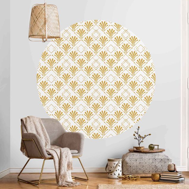 Wanddeko Schlafzimmer Goldene Glitzeroptik mit Art Deco Muster