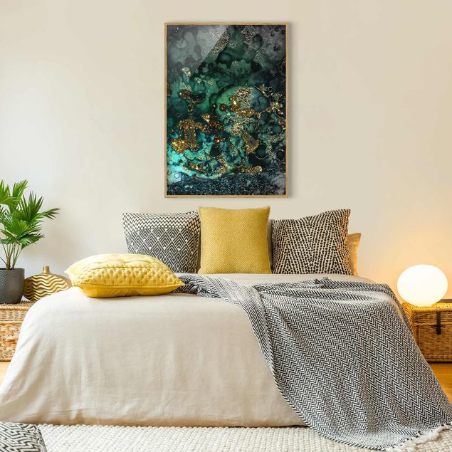 Wanddeko Schlafzimmer Goldene Meeres-Inseln Abstrakt