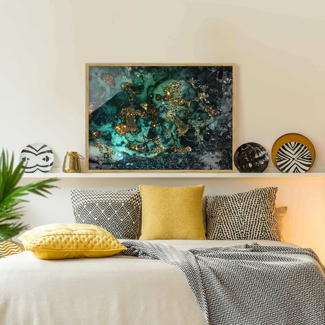 Wanddeko Schlafzimmer Goldene Meeres-Inseln Abstrakt
