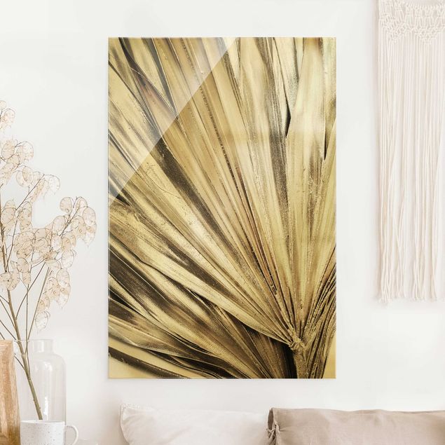 Wanddeko Botanik Goldene Palmenblätter