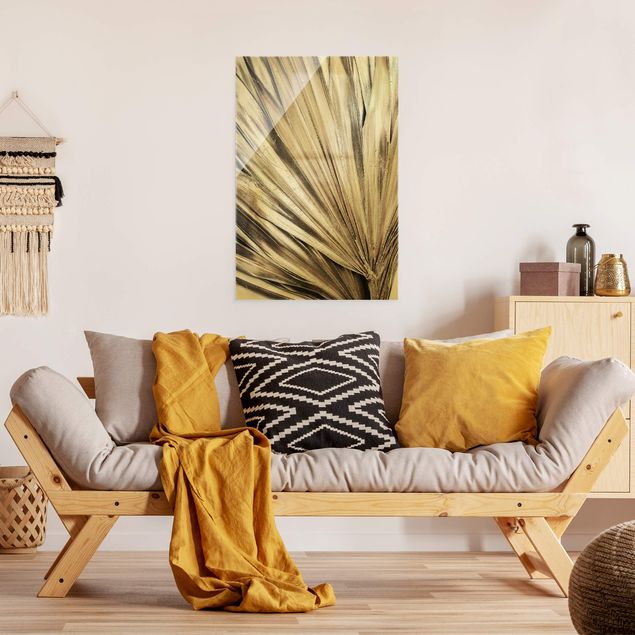 Wanddeko Flur Goldene Palmenblätter
