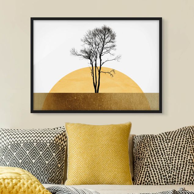 Wanddeko Wohnzimmer Goldene Sonne mit Baum