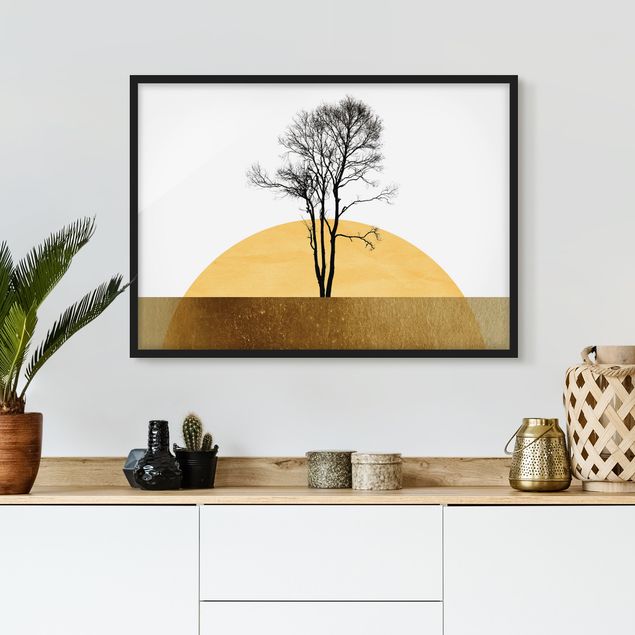 Wanddeko Schlafzimmer Goldene Sonne mit Baum
