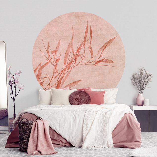 Wanddeko Schlafzimmer Goldene Sonne mit Rosa Bambus