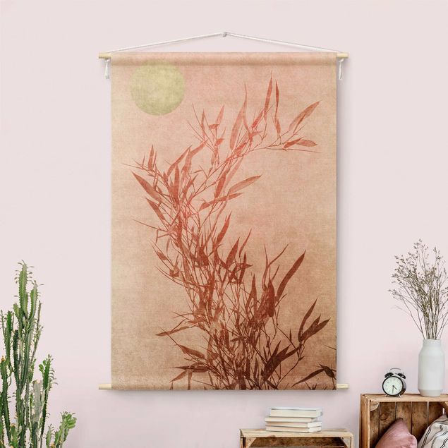 Wanddeko Flur Goldene Sonne mit Rosa Bambus