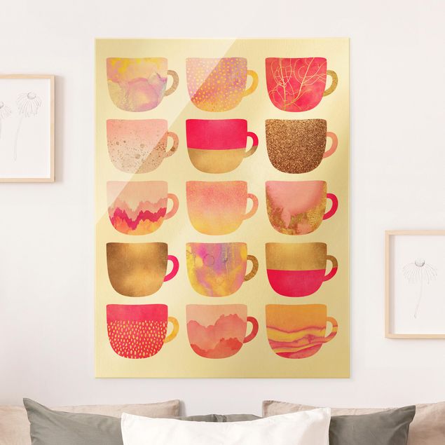 Küchen Deko Goldene Tassen mit Pink
