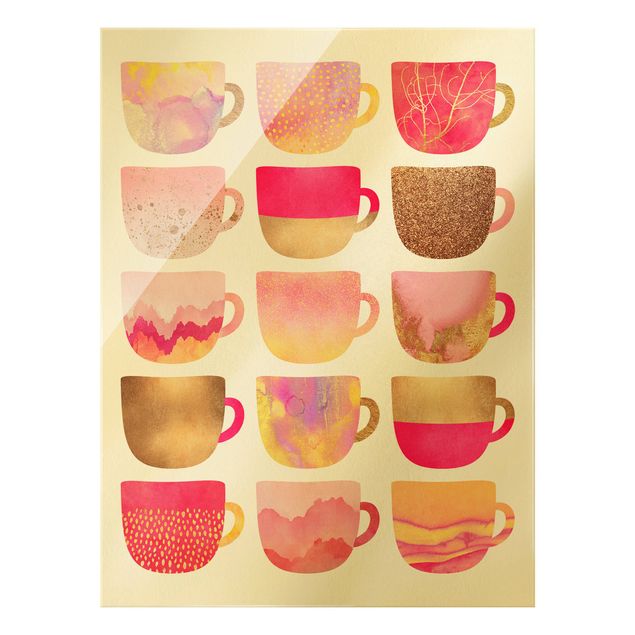 Wohndeko Kaffee Goldene Tassen mit Pink
