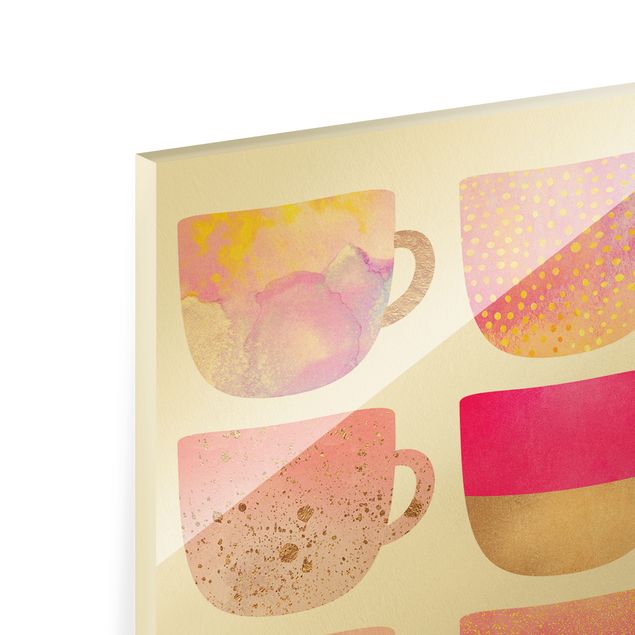 Wohndeko Aquarell Goldene Tassen mit Pink