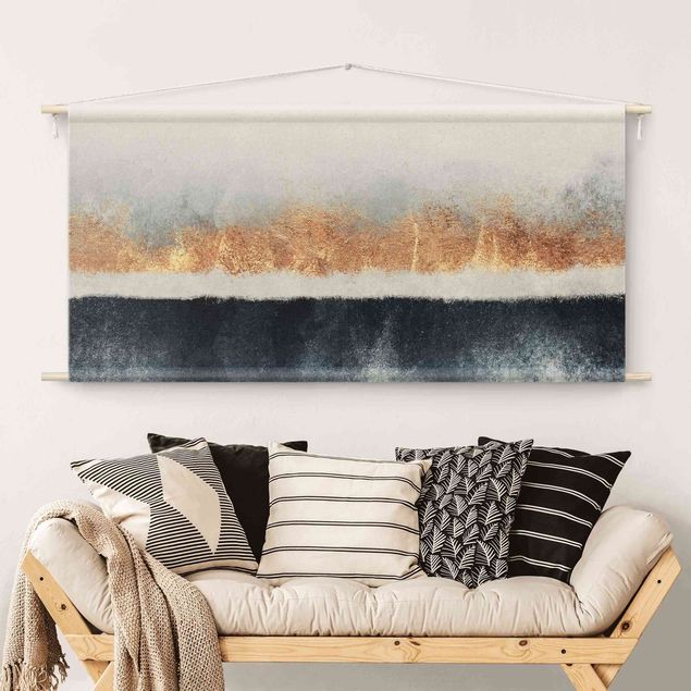 Wanddeko Wohnzimmer Goldener Horizont Aquarell