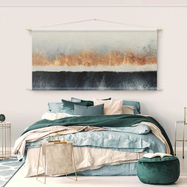 Wanddeko Schlafzimmer Goldener Horizont Aquarell