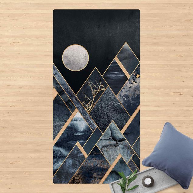 Wanddeko Schlafzimmer Goldener Mond abstrakte schwarze Berge