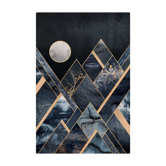 Wohndeko Abstrakt Goldener Mond abstrakte schwarze Berge