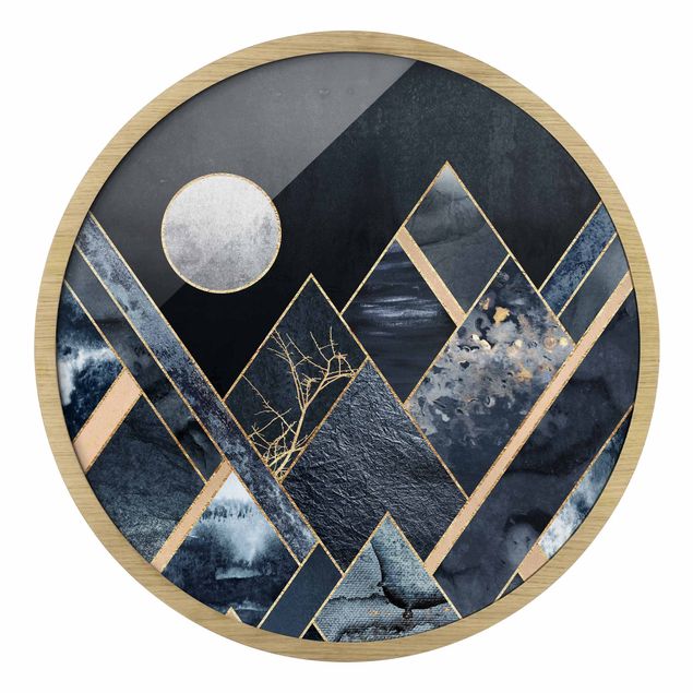 Wanddeko Büro Goldener Mond abstrakte schwarze Berge