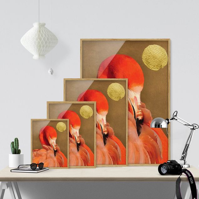 Wanddeko Büro Goldener Mond mit Flamingo