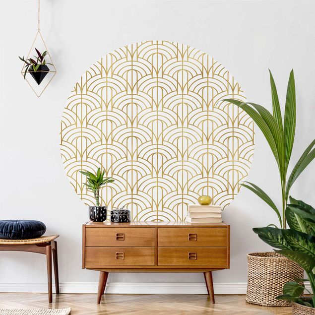 Wanddeko Wohnzimmer Goldenes Art Deco Muster XXL