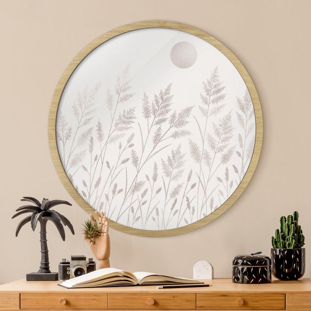 Wanddeko Schlafzimmer Gräser und Mond in Silber