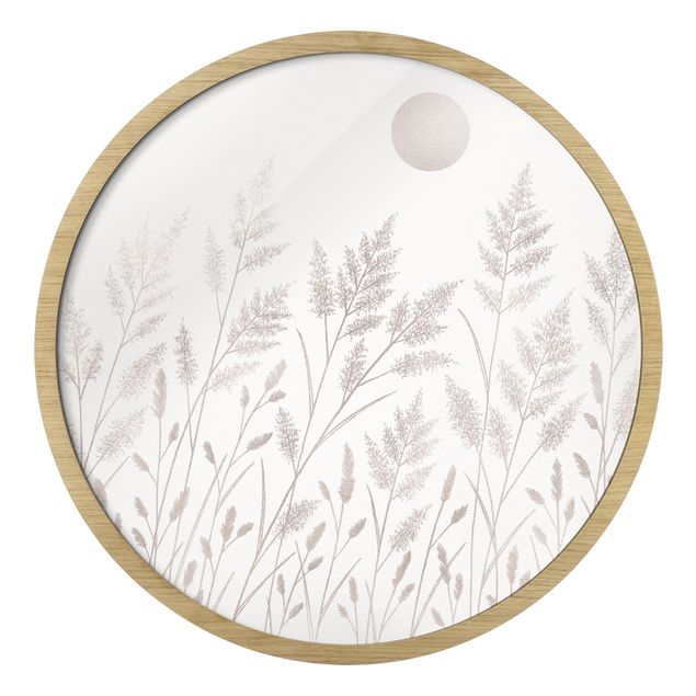 Wanddeko über Sofa Gräser und Mond in Silber