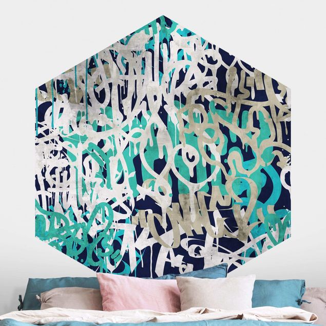 Wanddeko Schlafzimmer Graffiti Art Tagged Wall Türkis