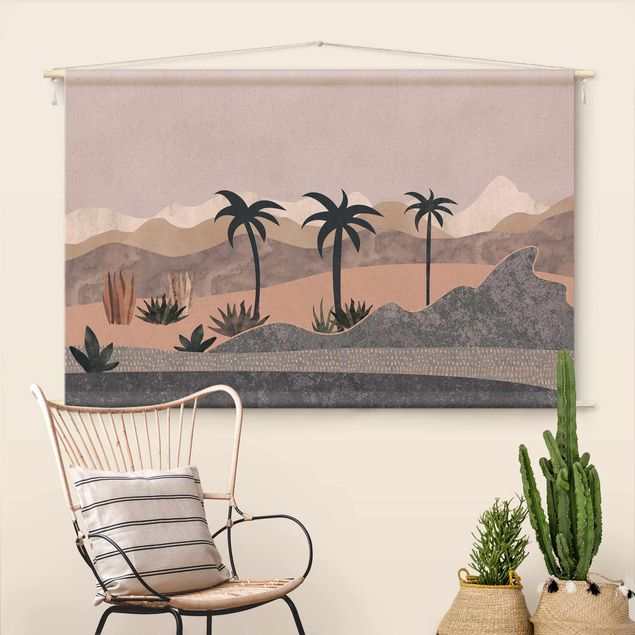 Wanddeko Schlafzimmer Grafische Landschaft mit Palmen