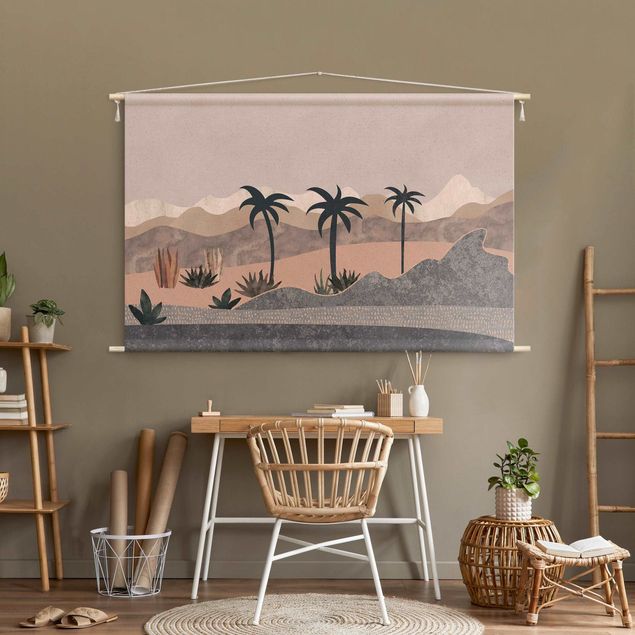 Wandbilder Fische Grafische Landschaft mit Palmen