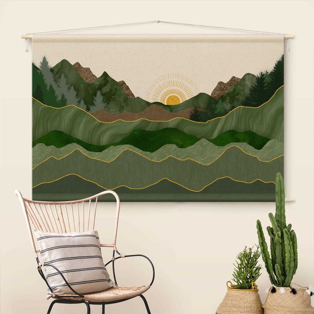 Wanddeko Schlafzimmer Grafische Landschaft mit Sonne