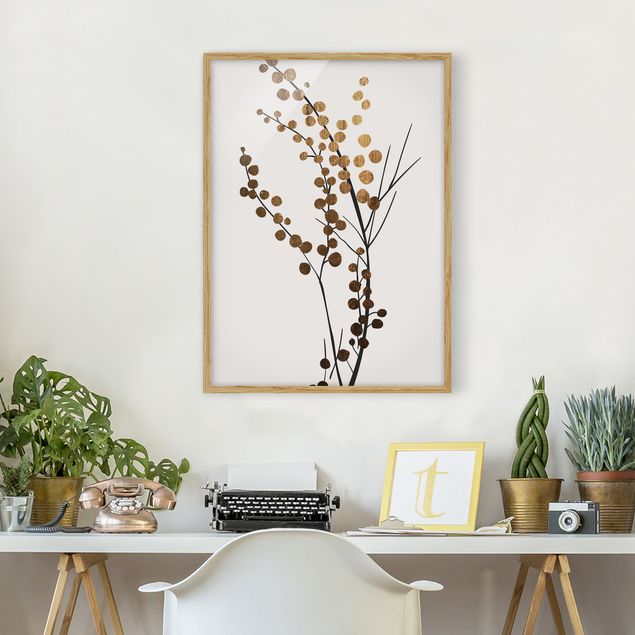 Wanddeko Botanik Grafische Pflanzenwelt - Beeren Gold