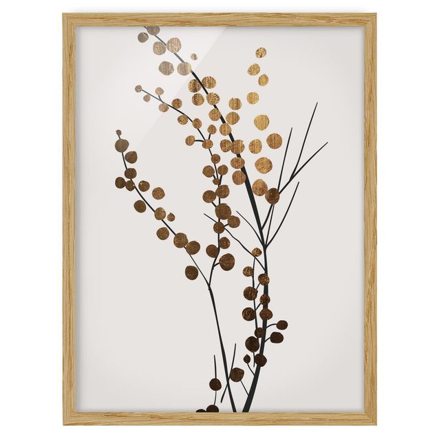 Wanddeko Schlafzimmer Grafische Pflanzenwelt - Beeren Gold