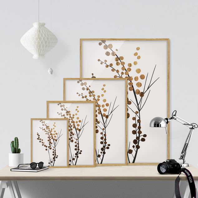 Wanddeko gold Grafische Pflanzenwelt - Beeren Gold