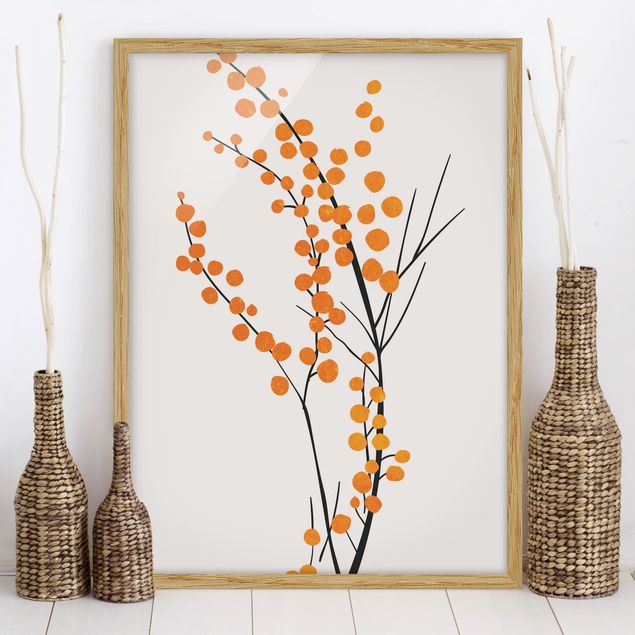 Wanddeko Wohnzimmer Grafische Pflanzenwelt - Beeren Orange