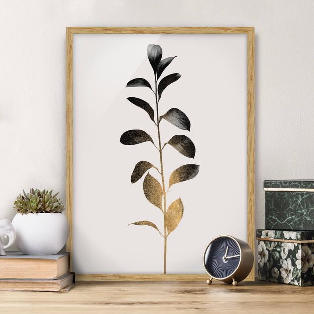Wanddeko Wohnzimmer Grafische Pflanzenwelt - Gold und Grau