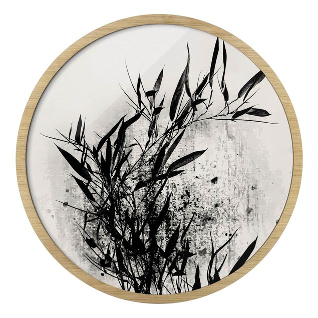 Wanddeko über Sofa Grafische Pflanzenwelt - Schwarzer Bambus