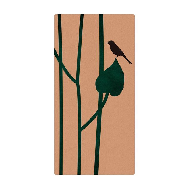 Wanddeko Praxis Grafische Pflanzenwelt - Vogel auf Blatt