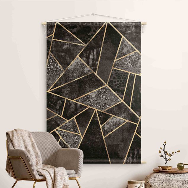 Wanddeko Wohnzimmer Graue Dreiecke Gold