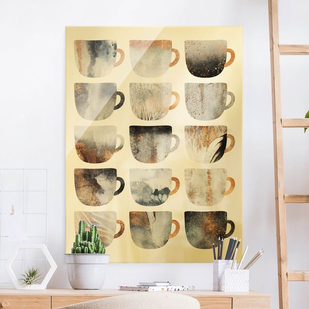 Wanddeko Küche Graue Kaffeetassen mit Gold