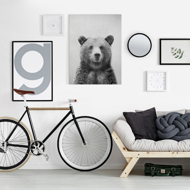 Wandbilder Bären Grizzlybär Gustel Schwarz Weiß