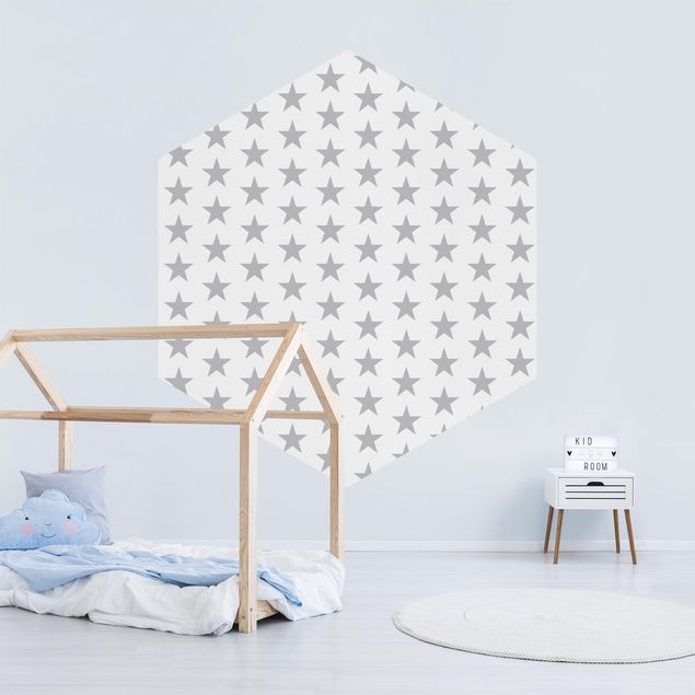 Wanddeko Babyzimmer Große graue Sterne auf Weiß