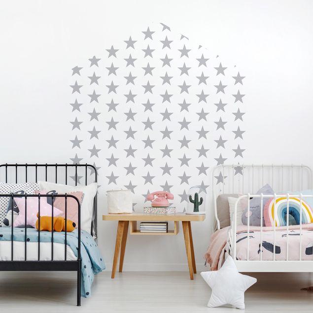 Wanddeko Mädchenzimmer Große graue Sterne auf Weiß