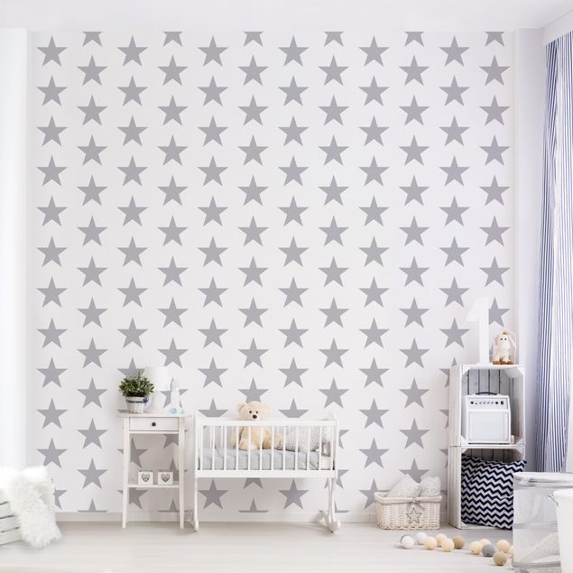 Wanddeko Babyzimmer Große graue Sterne auf Weiß