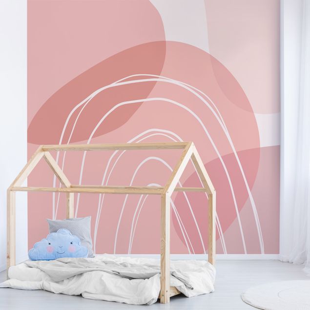 Wanddeko Babyzimmer Große Kreisformen im Regenbogen - rosa