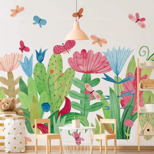 Deko Kinderzimmer Großer Aquarell Blumengarten