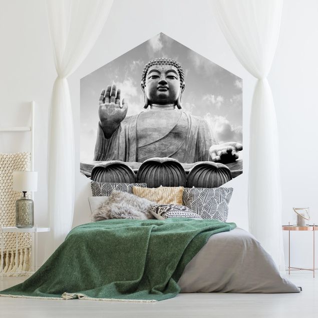 Wanddeko Esszimmer Großer Buddha Schwarz-Weiß