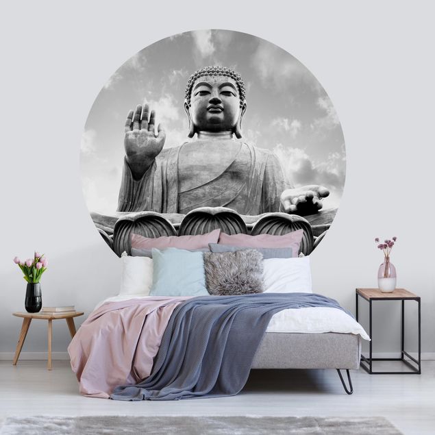 Wanddeko Wohnzimmer Großer Buddha Schwarz-Weiß