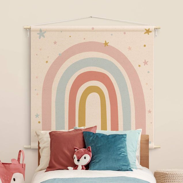Wanddeko Babyzimmer Großer Regenbogen mit Sternen und Pünktchen