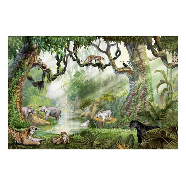 Wandbilder Elefanten Großkatzen an der Dschungeloase