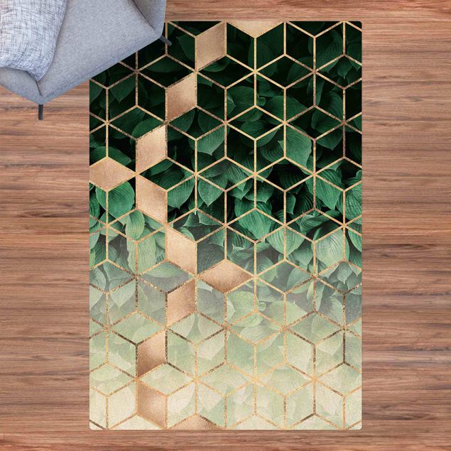 Wanddeko Schlafzimmer Grüne Blätter goldene Geometrie