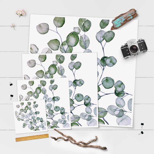Wanddeko über Sofa Grünes Aquarell Eukalyptuszweig