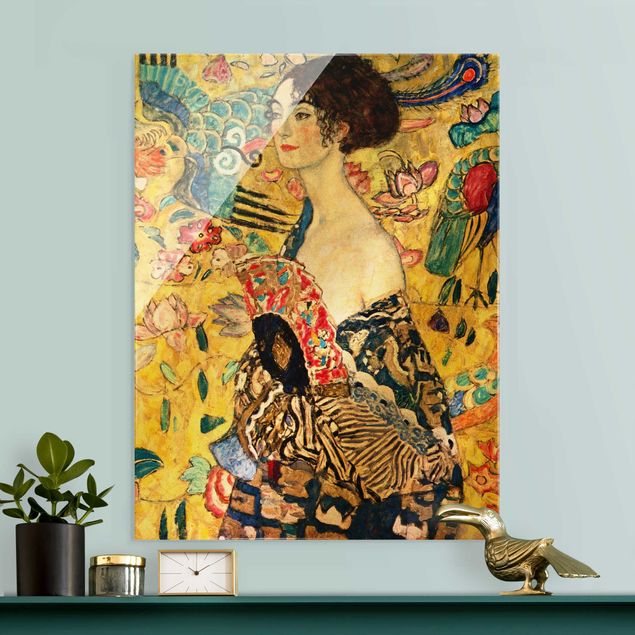 Wanddeko gelb Gustav Klimt - Dame mit Fächer