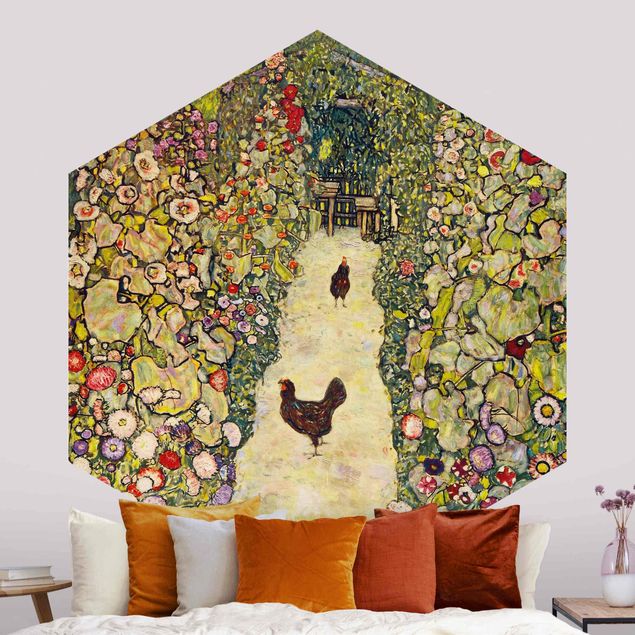 Wanddeko gelb Gustav Klimt - Gartenweg mit Hühnern