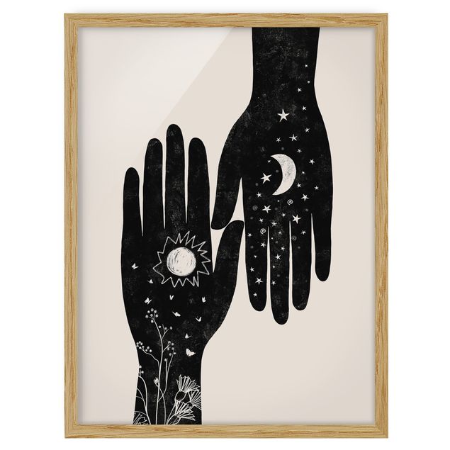 Wanddeko Flur Hände mit Mond und Sonne